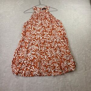 LCW Casual Orange White Abstract Print Halter Neck Tiered Babydoll Dress Large